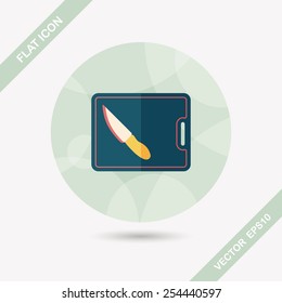 kitchenware chopping board and knife flat icon with long shadow,eps10