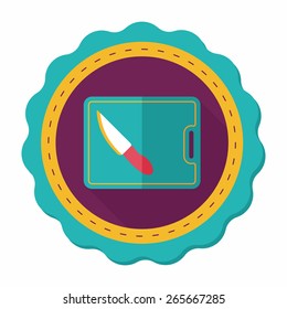 kitchenware chopping board and knife flat icon with long shadow,eps10