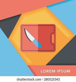 kitchenware chopping board and knife flat icon with long shadow,eps10