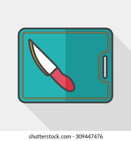 kitchenware chopping board and knife flat icon with long shadow,eps10