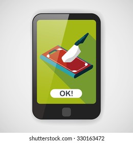 kitchenware chopping board and knife flat icon with long shadow,eps10