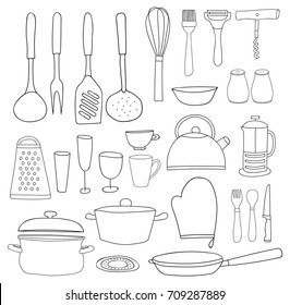 Kitchen Utensils Doodle Vector Set Stock Vector (Royalty Free ...