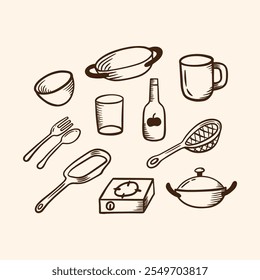 Kitchenware Collection Doodle Icon Illustration
