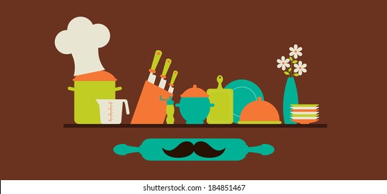 Kitchenware colorful set. Cooking concept