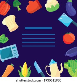 kitchenware cook set icons around