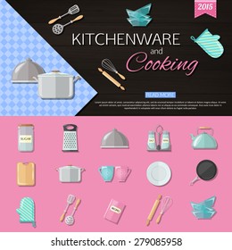 Kitchenware and cooking background. Vector illustration.