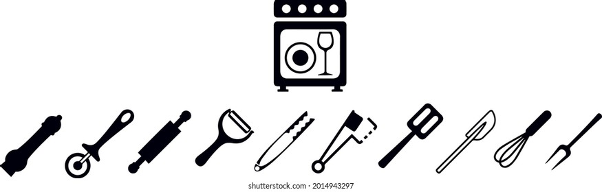 Kitchenware, Cooking Utensils and Appliances Icons