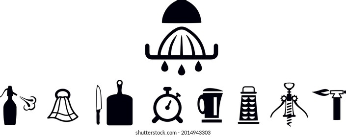 Kitchenware, Cooking Utensils and Appliances Icons