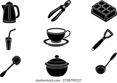 Utensílios de cozinha e utensílios de cozinha Glyph Icon Set.