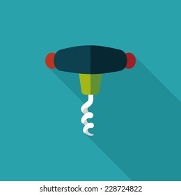 kitchenware corkscrew flat icon with long shadow,eps10