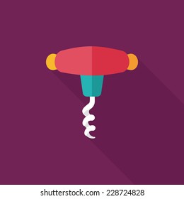 kitchenware corkscrew flat icon with long shadow,eps10