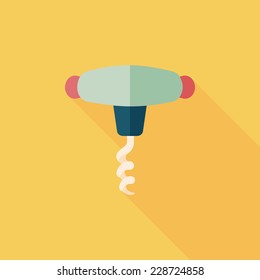kitchenware corkscrew flat icon with long shadow,eps10