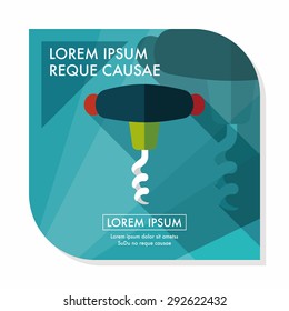 kitchenware corkscrew flat icon with long shadow,eps10