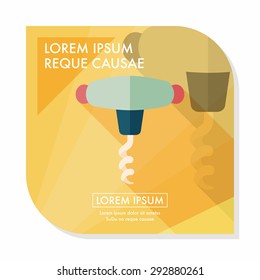 kitchenware corkscrew flat icon with long shadow,eps10