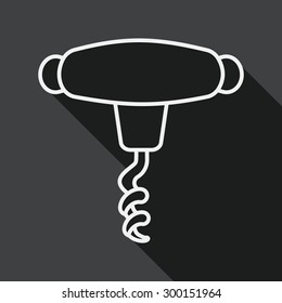 kitchenware corkscrew flat icon with long shadow, line icon