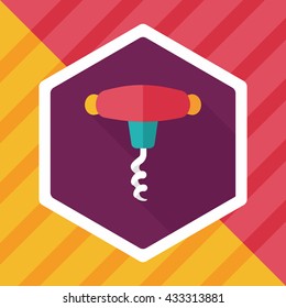 kitchenware corkscrew flat icon with long shadow,eps10
