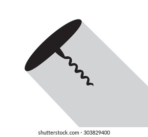 Kitchenware corkscrew flat icon with shadow.Corkscrew isolated vector.