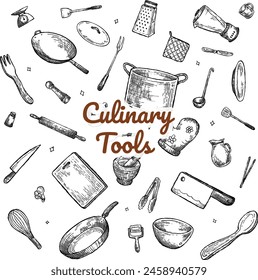Kitchenware Culinary Tools Utensil Doodle Chef Equipment Hatching Vector Bundle