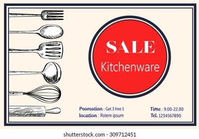 kitchenware decoration template retro classic style, vector illustration 