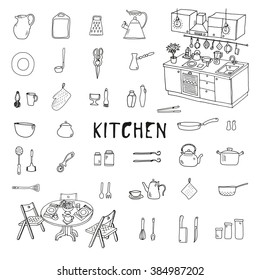 Kitchenware. Doodle set. Isolated