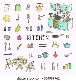 Kitchenware. Doodle set. Isolated