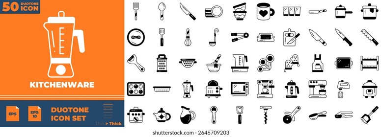 Kitchenware Duotone Editable Icons set. Vector illustration in modern thin duotone style of kitchenware icons: dish, bowl, kitchen, etc
