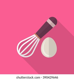Kitchenware eggbeater flat  icon with long shadow,circle,eps10,interface,button