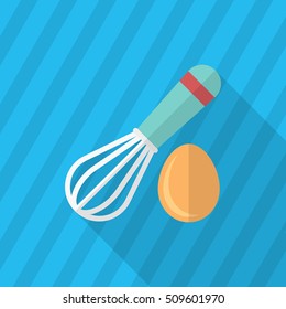 Kitchenware eggbeater flat  icon with long shadow,circle,eps10,interface,button
