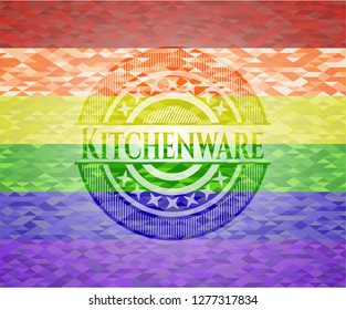 Kitchenware emblem on mosaic background with the colors of the LGBT flag