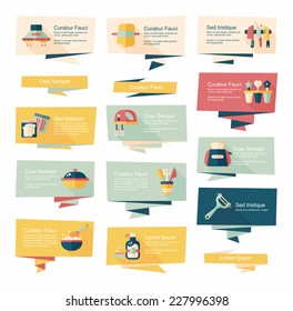 Kitchenware flat banner background set, eps10
