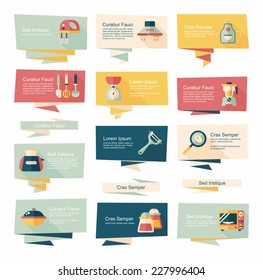 Kitchenware flat banner background set, eps10