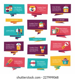 Kitchenware flat banner background set, eps10