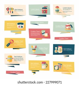 Kitchenware flat banner background set, eps10