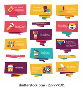 Kitchenware flat banner background set, eps10