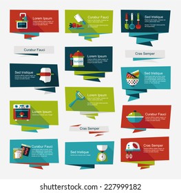 Kitchenware flat banner background set, eps10