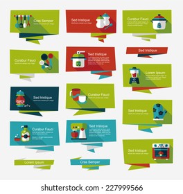 Kitchenware flat banner background set, eps10