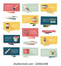 Kitchenware flat banner background set, eps10