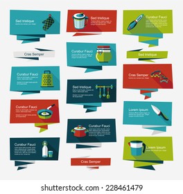 Kitchenware flat banner background set, eps10