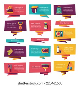 Kitchenware flat banner background set, eps10