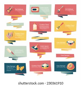 Kitchenware flat banner background set, eps10