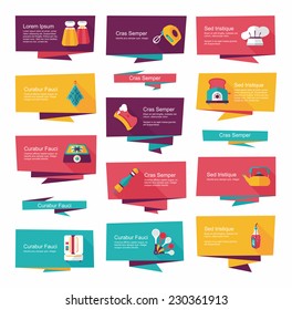 Kitchenware flat banner background set, eps10