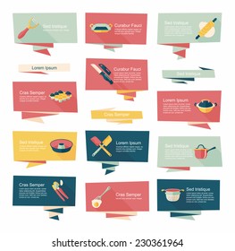 Kitchenware flat banner background set, eps10