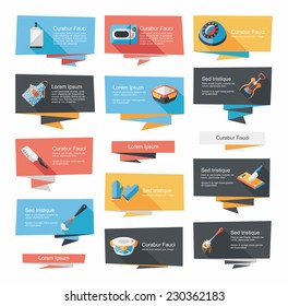 Kitchenware flat banner background set, eps10