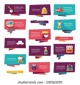 Kitchenware flat banner background set, eps10