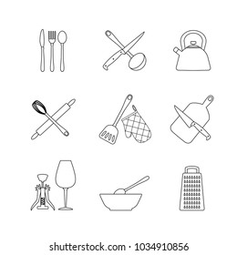 Kitchenware flat design silhouette icons vector set. Cooking tools, utensils, cutlery isolated. Cartoon flat illustration. Great for logo design and quotes illistration. 