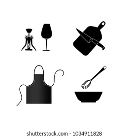 Kitchenware flat design silhouette icons vector set. Black cooking tools, utensils, cutlery isolated. Cartoon flat illustration. Great for logo design and quotes illistration. 