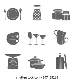 Kitchenware flat design silhouette icons vector set