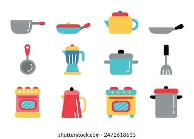 kitchenware flat icon set on background