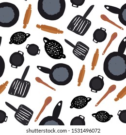 Kitchenware flat illustration for your design. Seamless pattern