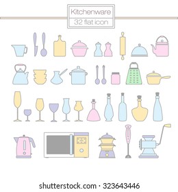 kitchenware flat line icons.Kitchen utensils and appliances